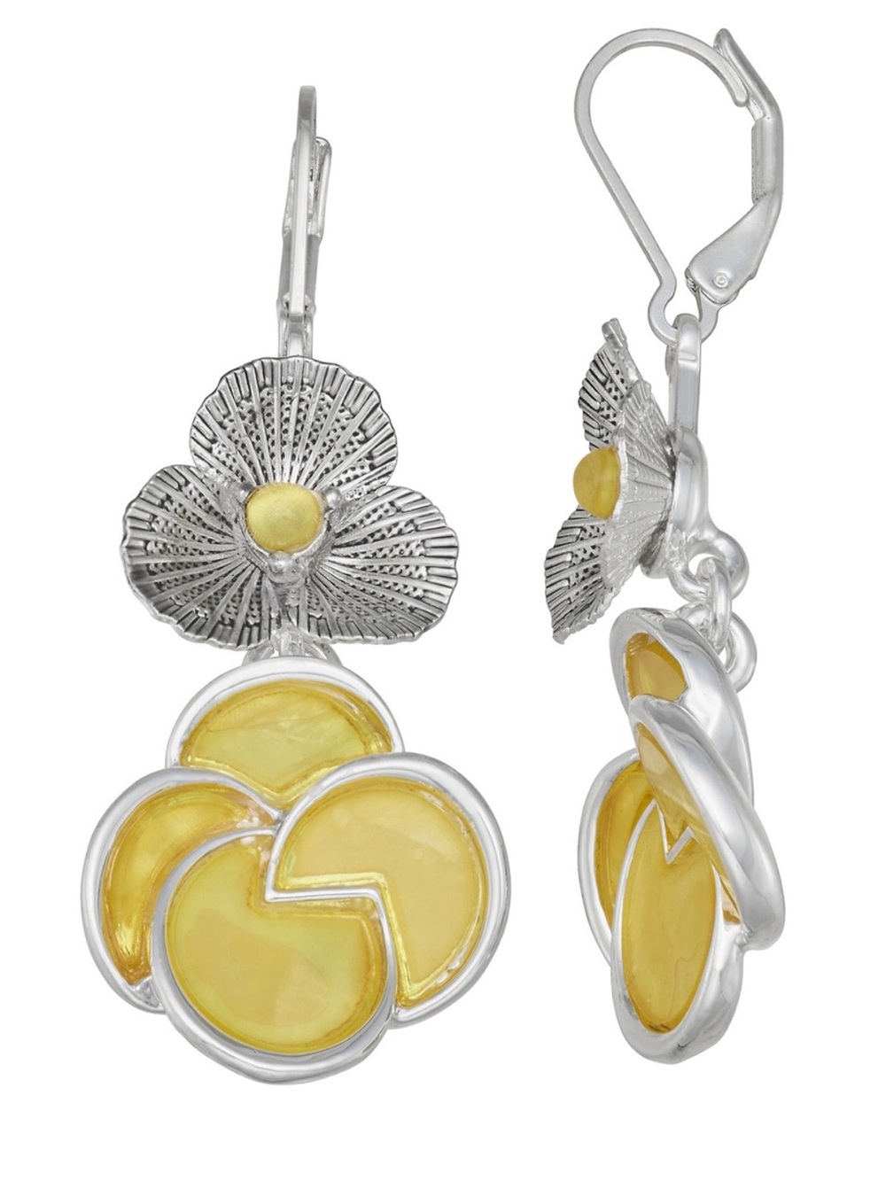 Napier Silver-Tone Yellow Enamel Floral Drop Earrings